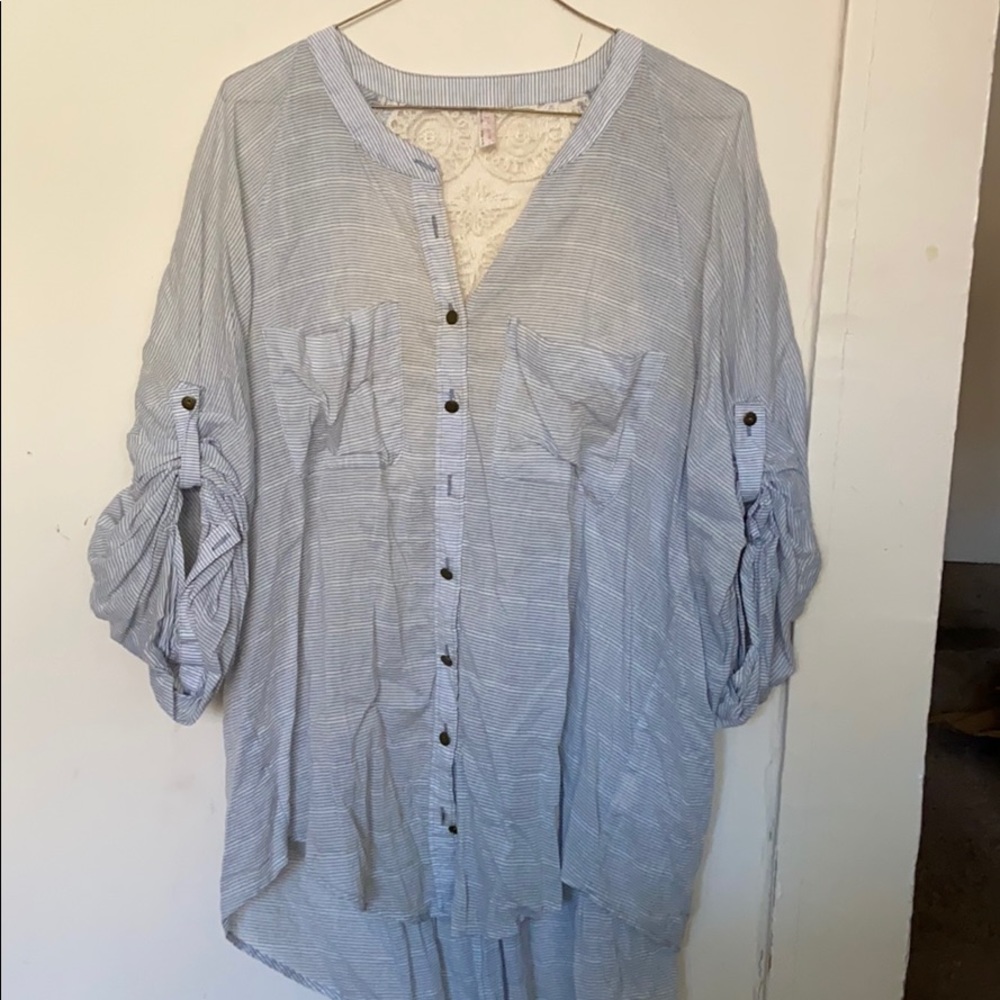 Free people blue and white, thin-striped tunic
